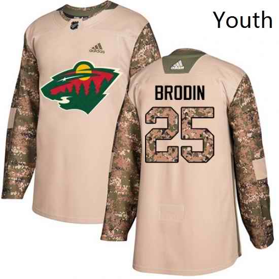 Youth Adidas Minnesota Wild 25 Jonas Brodin Authentic Camo Veterans Day Practice NHL Jersey